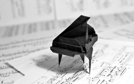 Musical Origami - piano, music, instrument, origami, paper, sheets, art