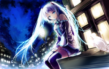 Hatsune Miku - nice, beauty, female, twintail, aqua hair, anime girl, miku hatsune, glowing, pretty, anime, miku, twin tail, scene, hatsune miku, girl, twintails, light, long hair, night, lovely, hatsune, vocaloids, glow, blue hair, twin tails, vocaloid, beautiful, sweet