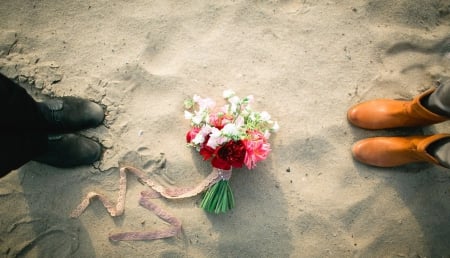 :) - flowers, bouquet, sand, photography