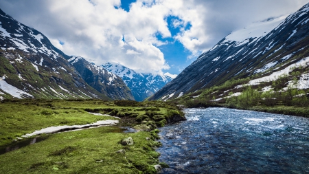 Amazing Nature - beautiful, mountains, clouds, river