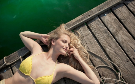 Beautiful Blond - lying, woman, blond, pier