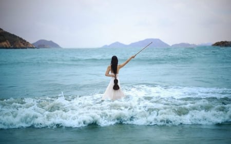 Musician - beach, wave, woman, violin