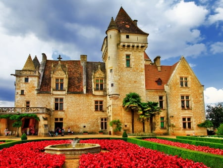 Castle - flowers, ancient, garden, old, castle