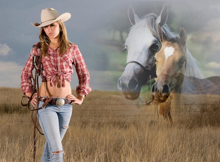 Her's runaway horses - horses, hat, cowgirl, country