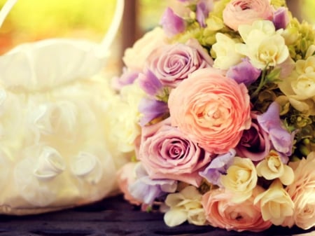 Wedding âœ¿ Bouquet - soft pastel colors, roses colorful, beautiful, bouquet, wedding day