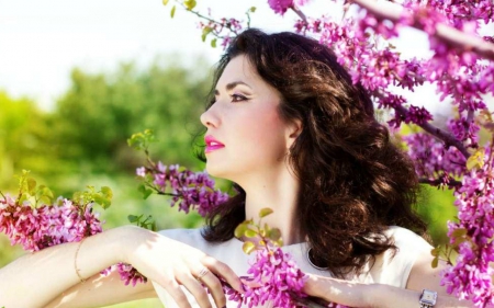 Spring Beauty - face, model, flowers, spring, woman