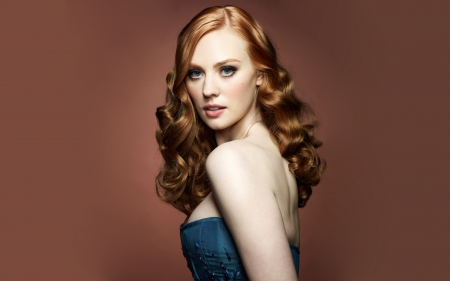 Deborah Ann Woll - actress, deborah ann woll, blue eyes, brown background, redheads