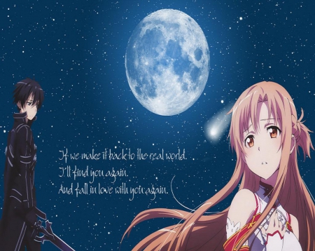 Love - moon, love, asuna, couple, sword art, kirito, online, anime, romance