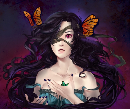 Dreaming like aGhost - anime, butterfly, lady, girl