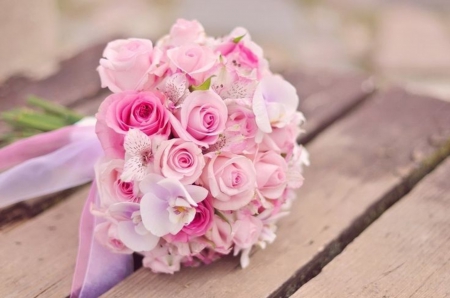 Pink Pastel Bouquet - pink roses, pearls, pink, pastel, bride, bouquet, wedding day