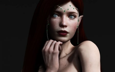 Elf princess - woman, princess, elf, girl, blue eyes, jewel, fantasy