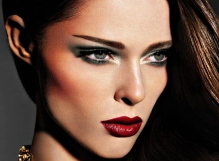 Coco Rocha - girl, eyes, Coco Rocha, make-up, red, green, woman, model, face