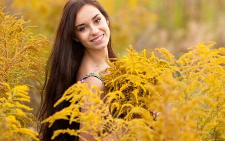 Autumn girl - field, smile, cute, yellow