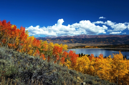 Fall Season - lake, hills, trees, colors, autumn