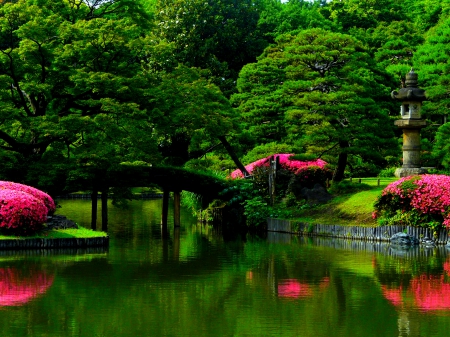 BEAUTIFUL GARDEN - nature, pond, garden, Japan, park, bridge