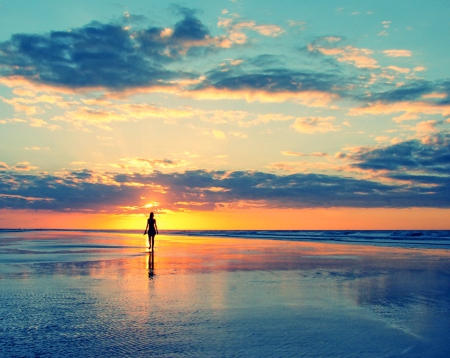 Walking on the sand - alone, women, sand, beach