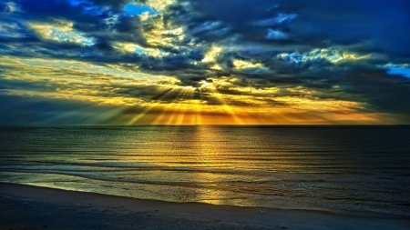 Amazing Sunset over Beach - sunsets, nature, oceans, beaches