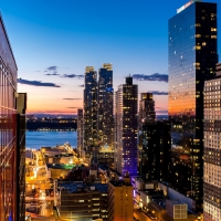 View of New York City Skyline at Night
