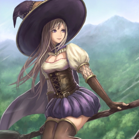 Witch - pretty, anime, female, dress, blonde, blond hair, long hair, blond, hd, nice, hat, anime girl, broom, beautiful, girl, blonde hair, beauty, lovely, sweet, cg, witch