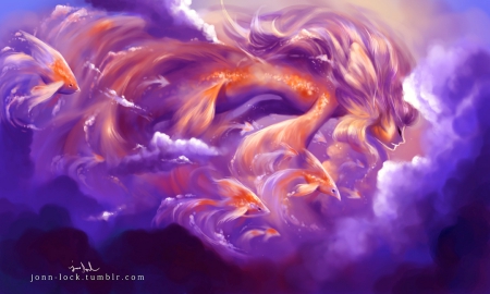 Mermaid in the Clouds - fantasy, mermaid, clouds, art