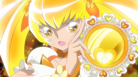 Shiny Tambourine - pretty, anime, yellow, magic, female, blonde, blond hair, long hair, cure sunshine, blond, nice, yellow eyes, anime girl, beautiful, girl, blonde hair, beauty, lovely, sweet, pretty cure, precure, magical girl