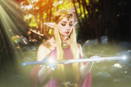 Zelda with the Master Sword - lady, sword, photography, zelda