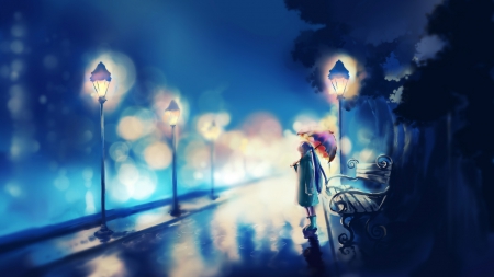 Your Soul is like  soft music on a rainy Day - fantasy, rain, art, blue