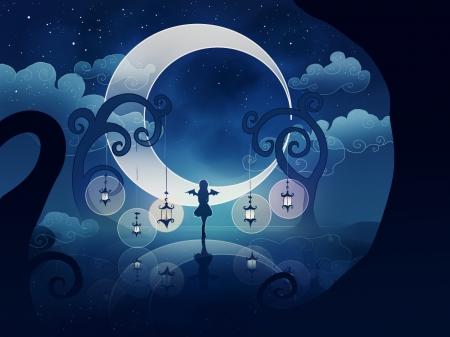 It's Time to Go - moon, fantasy, art, blue