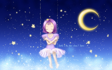 The Place where I Dream - moon, art, girl, fantasy