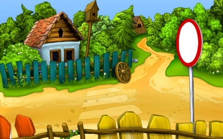 toonscape - house, road, dirt, fence