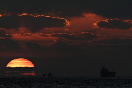 Sunset - ship, amazing, sunset, sea