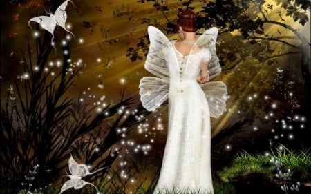 white fairy - white, butterfly, fairy, girl