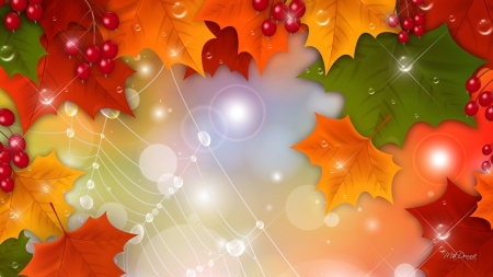 Autumn Sparkle - shine, sparkle, fall, leaves, bright, maple, gold, bokeh, orange, autumn, green