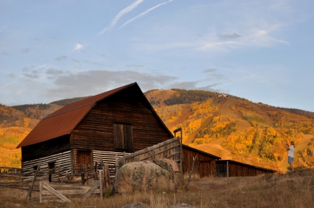 Old Barn in Autumn Landscape - fall, trees, countryside, colorado, colors