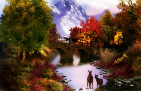 The Deer - lake, Autumn, mountain, Deer