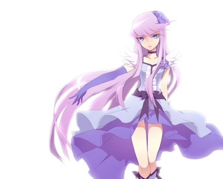 Cure Moonlight - nice, female, pretty cure, simple, anime girl, white, cure moonlight, precure, purple, anime, prety, girl, magical girl, long hair, purple hair, gown, lovely, cg, hd, plain, sweet, dress