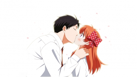 ~First Kiss~ - kissing, sakura chiyo, couple, blushing, anime, gekkan shoujo nozaki kun, nozaki umetarou