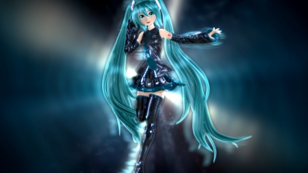 joyful miku - miku, hair, girl, joyful, blue