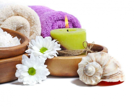 Spa - candle, towel, spa, shell, flowers