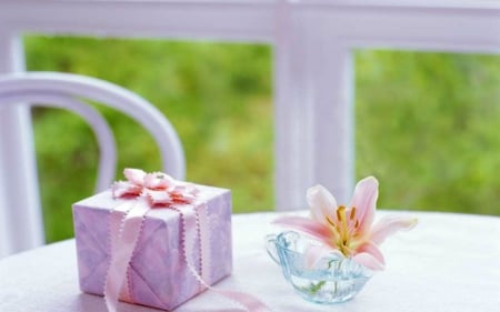 Gift and Flower - table, gift, box, flower