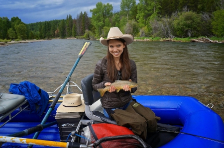 Cowgirl Fishing - girls, lakes, women, sports, fishing, hats, cowgirls, outdoors, fun, fish, female, trees, boats