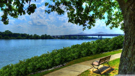 Beautiful View of the Lake - lakes, nature, bench, lake