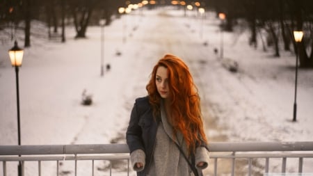 Waiting...in Winter - winter, waiting in winter, model, snow