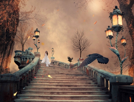 Royal fantasy - steps, girl, lights, bird