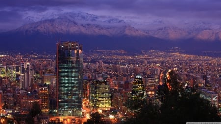 Santiago, Chile at Night - santiago chile, santiago chile at night, architecture, cityscape