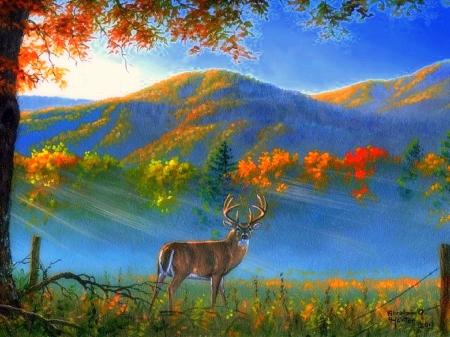 ★Into the Light★ - panoramic view, attractions in dreams, scenery, creative pre-made, stunning, forests, landscapes, sunlight, trees, beautiful, paintings, colors, fall season, colorful, nature, deer, autumn, love four seasons, wildlife, animals