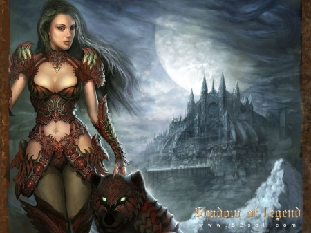 woman warrior - woman, cat, castle, warrior