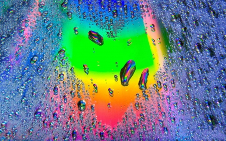 Heart - glass, water drops, heart, day, colorful, valentine, yellow, pink, blue, green