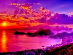 SUNSET in PINK and PURPLE COLORS with GOLDEN CLOUDS