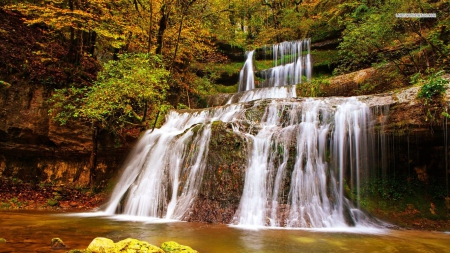 Golden Forest Waterfall - nature, waterfalls, autumn, forests